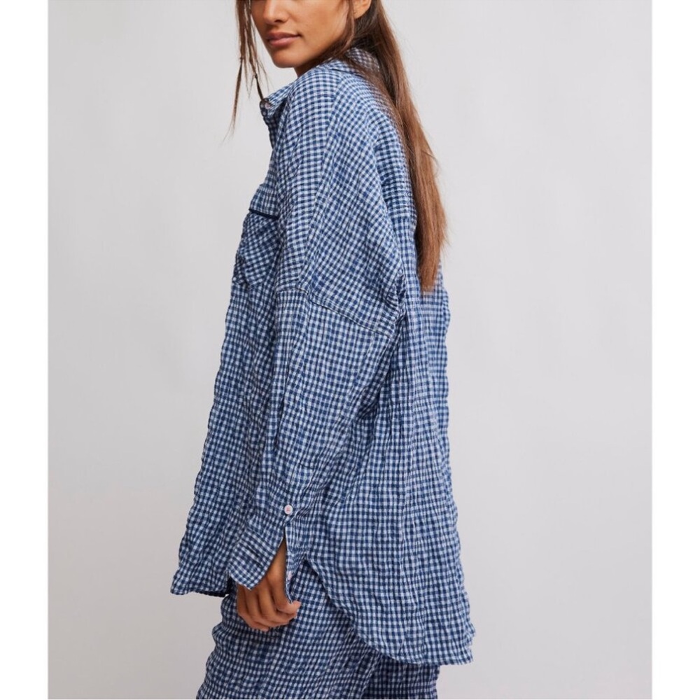 NWT FREE PEOPLE Cloud Ten Sleep Shirt / Navy Combo - Picture 7 of 9